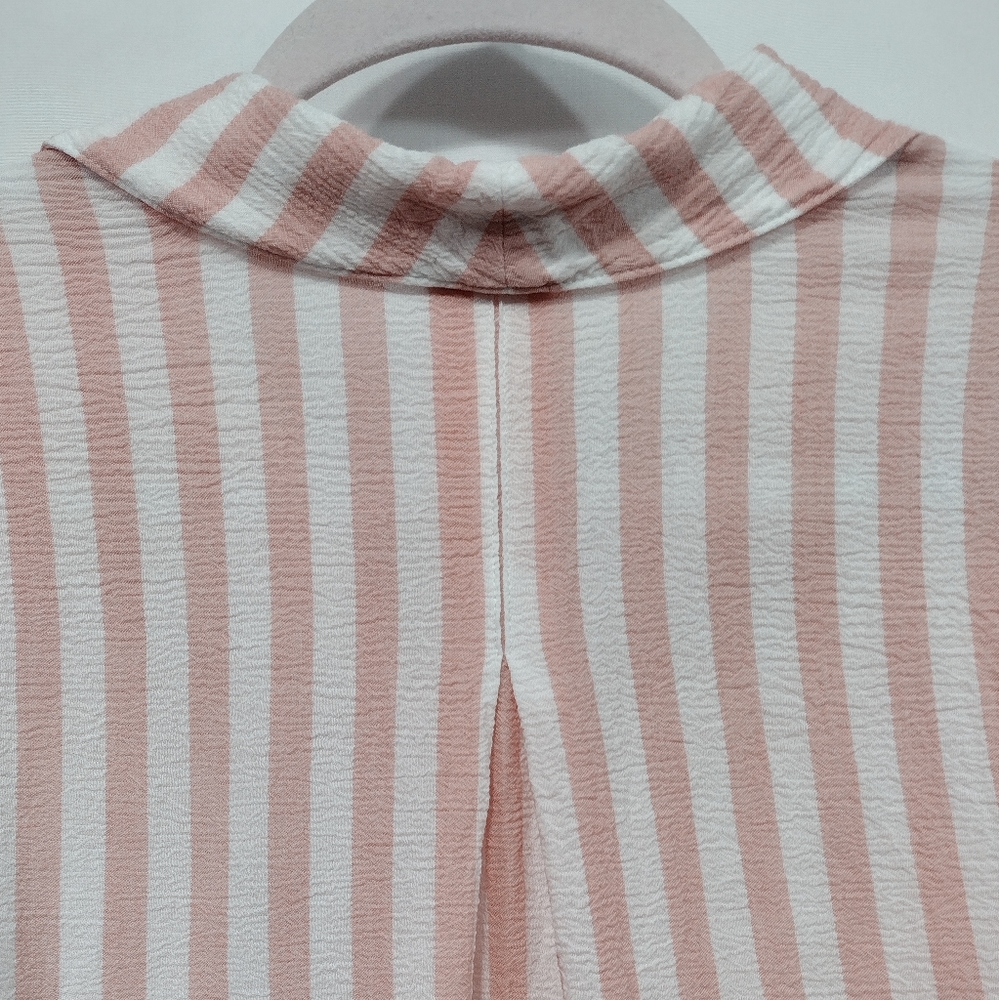 Chico's Striped Drama-Sleeve Shirt Women's L Pink White Strips Office Casual - Picture 8 of 9
